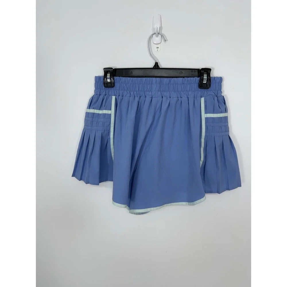 Simply Southern Blue Pleated Mint Piping Athletic High Rise Flowy Train Shorts M